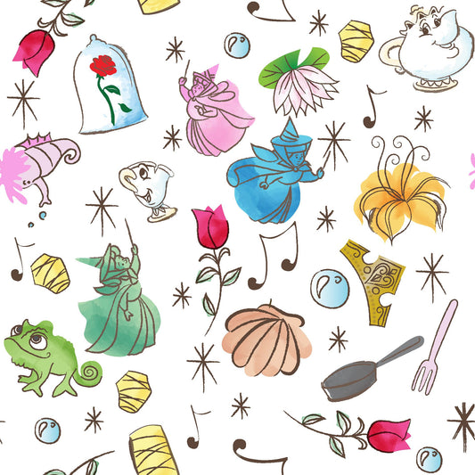 Disney Princess Icon Tossed Fabric - By the yard