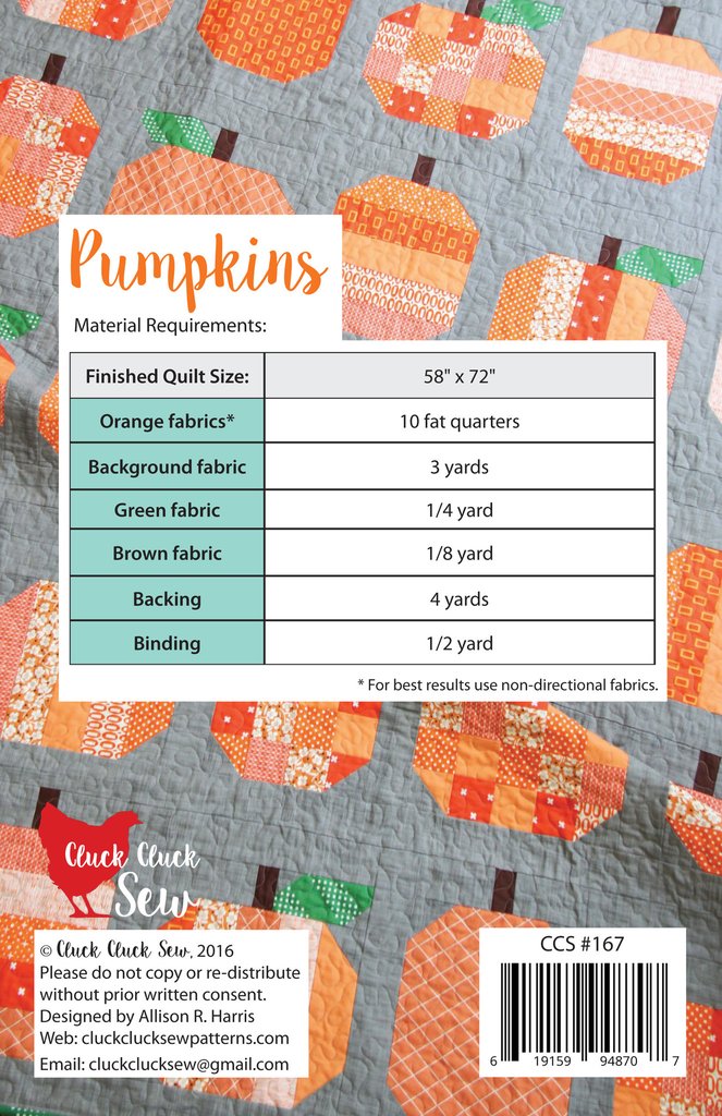 Cluck Cluck Sew Pumpkin Quilt Pattern
