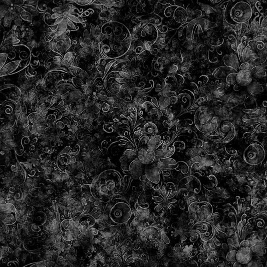 Queen's Garden Fabric - Black - By the yard