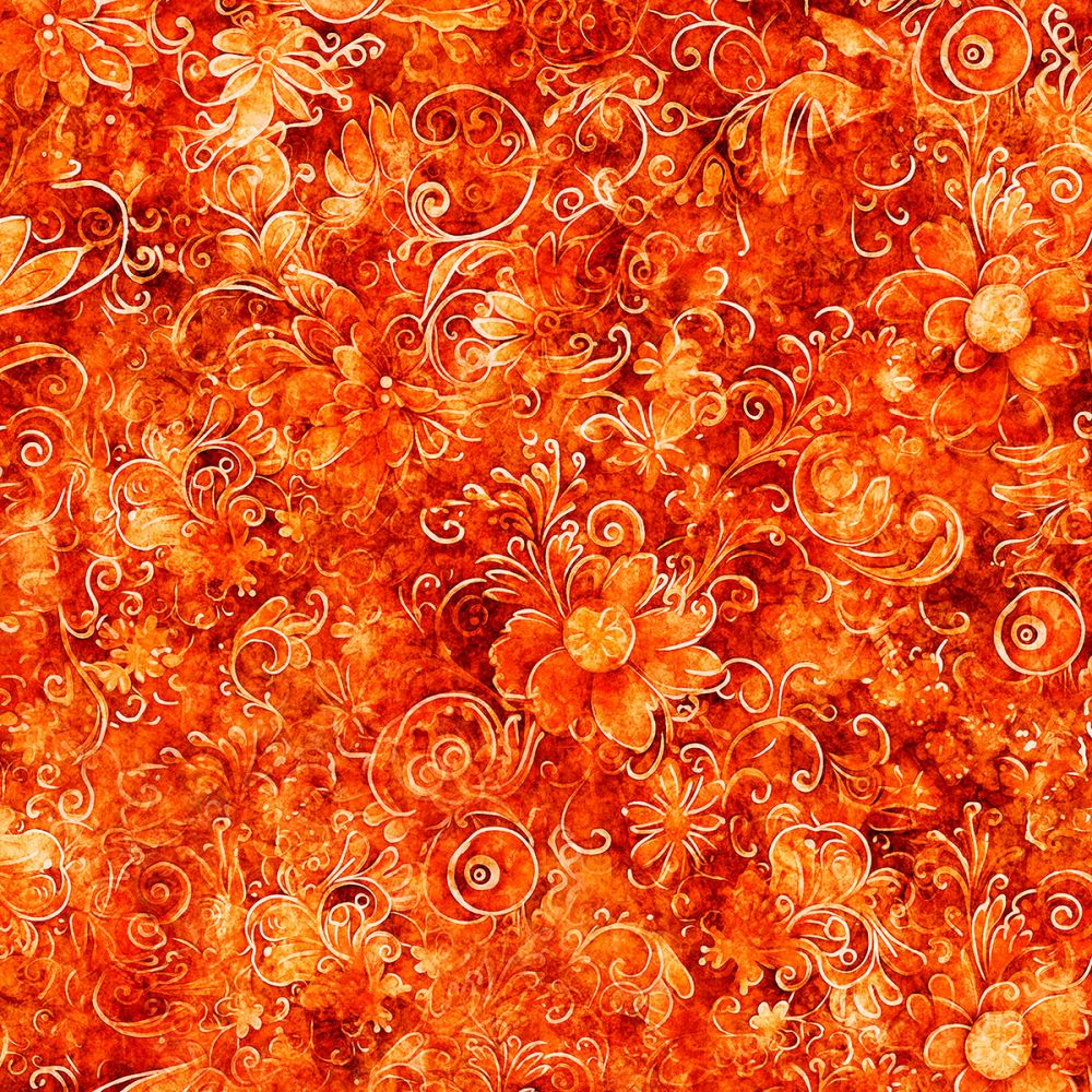 Queen's Garden Fabric - Orange - By the yard