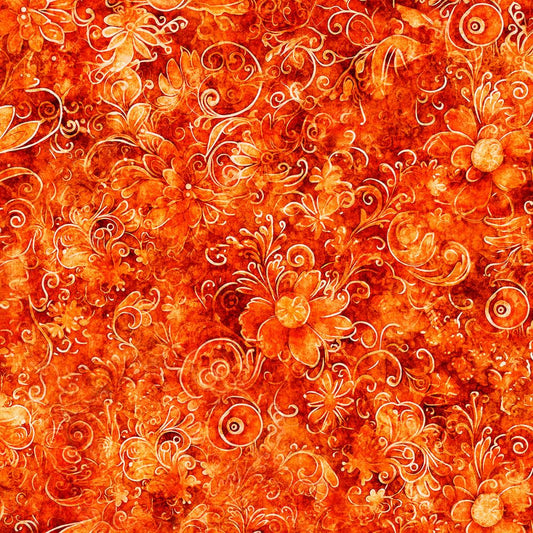 Queen's Garden Fabric - Orange - By the yard