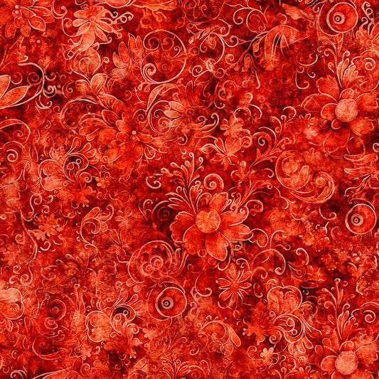 Queen's Garden Fabric - Red - By the yard