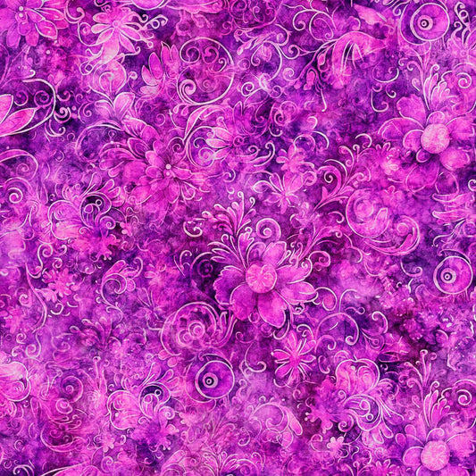 Queen's Garden Fabric - Plum - By the yard