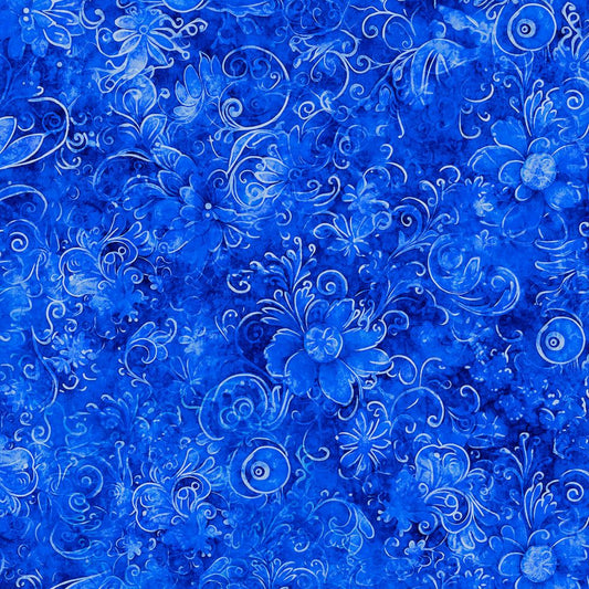 Queen's Garden Fabric - Blue - By the yard