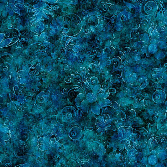 Queen's Garden Fabric - Peacock - By the yard