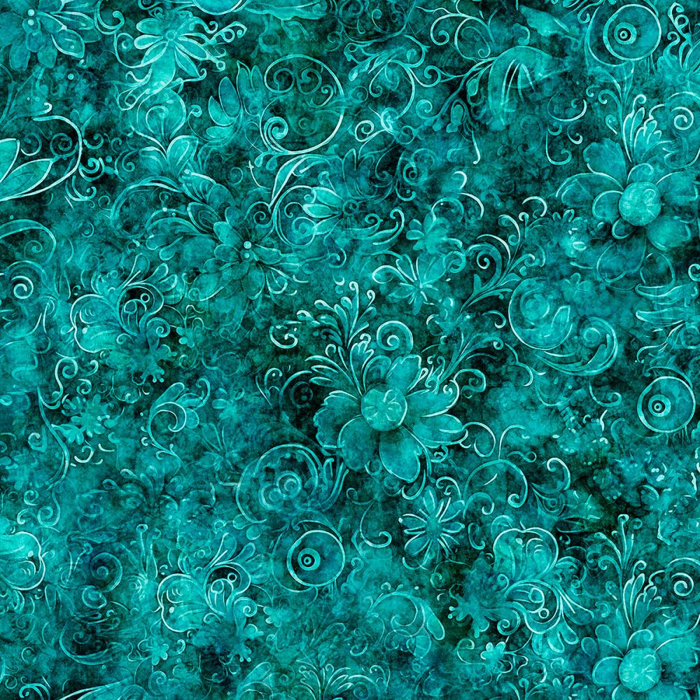 Queen's Garden Fabric - Teal - By the yard