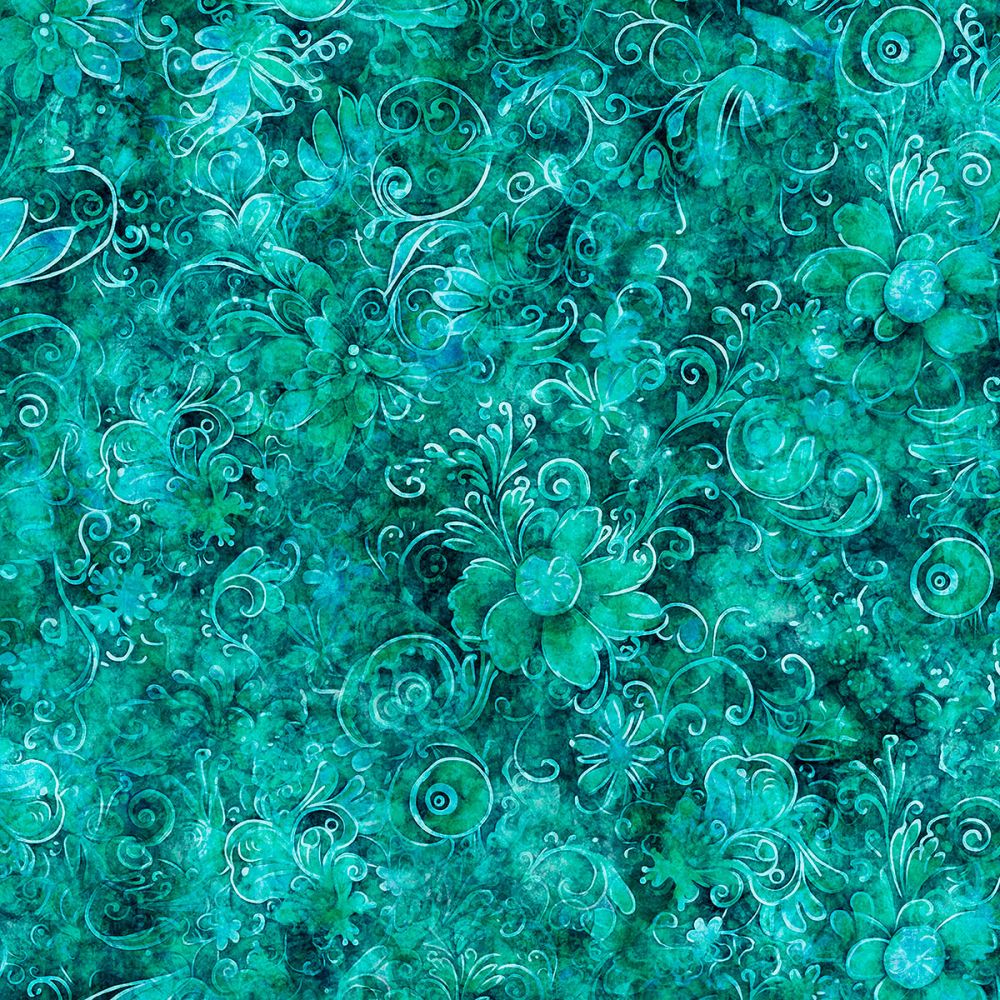 Queen's Garden Fabric - Turquoise - By the yard