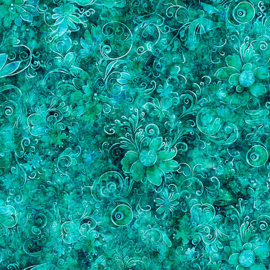 Queen's Garden Fabric - Turquoise - By the yard