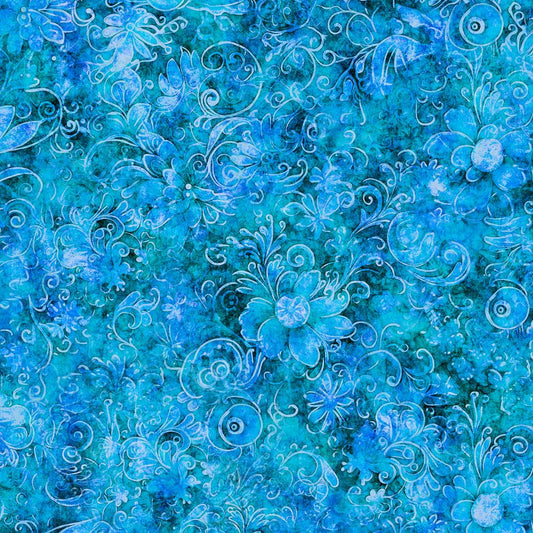 Queen's Garden Fabric - Ocean - By the yard