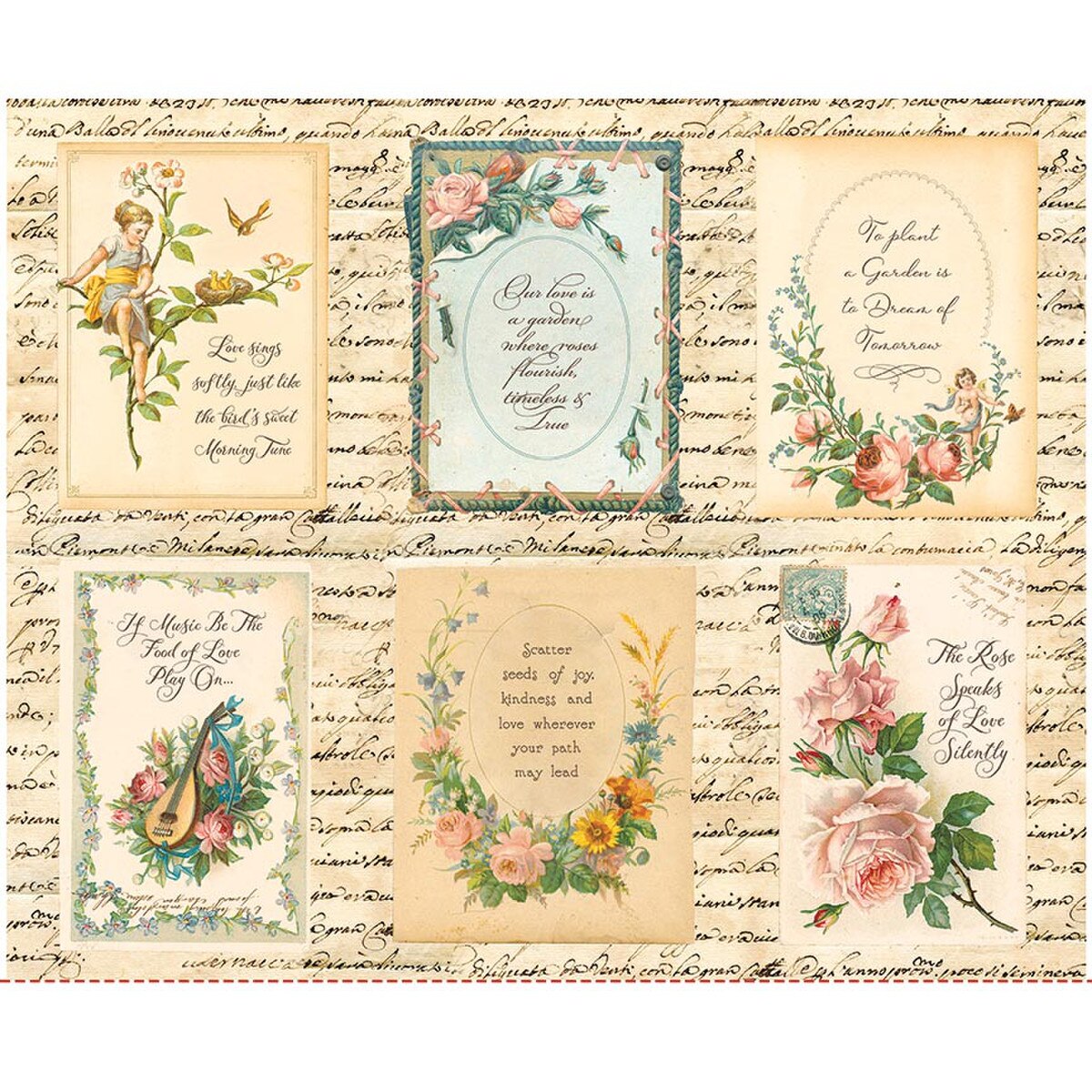 Rose & Violet's Bouquet des Fleurs Rose Garden Fabric Panel