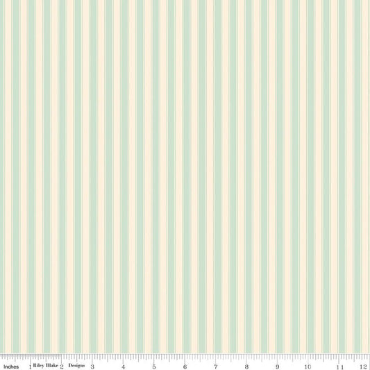 Rose & Violet's Bouquet des Fleurs Stripes Mint Fabric - By the yard