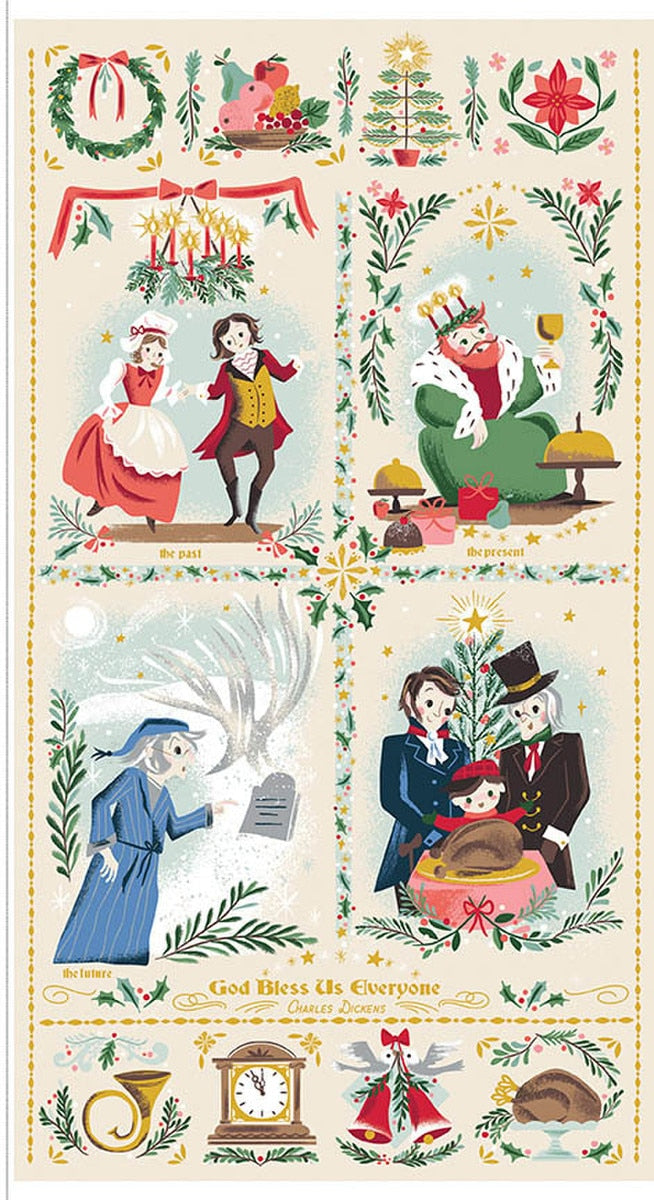 Carol A Dickens' Christmas Sparkle Fabric Panel by Jill Howarth for Riley Blake Designs