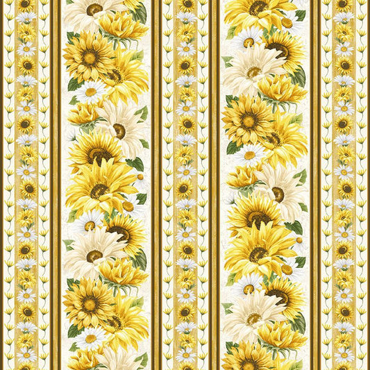 Honey Bee Farm Bee Floral 11" Stripe - By the yard