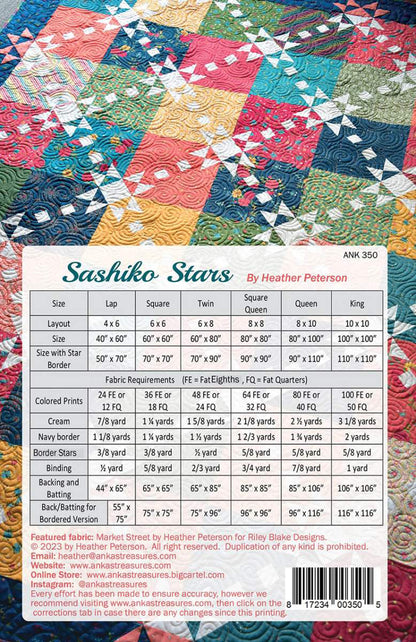 Anka's Treasures Sashiko Stars Quilt Pattern