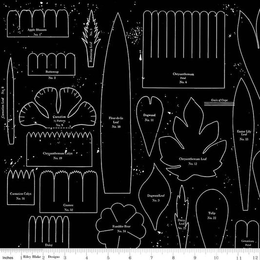 Sewing Seeds III Posie Patterns Black Fabric - By the yard