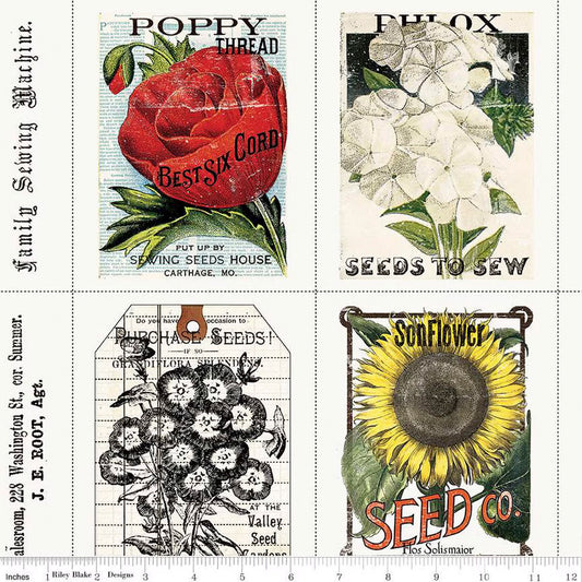 Sewing Seeds III Sewing Seed Packs White Fabric - By the yard