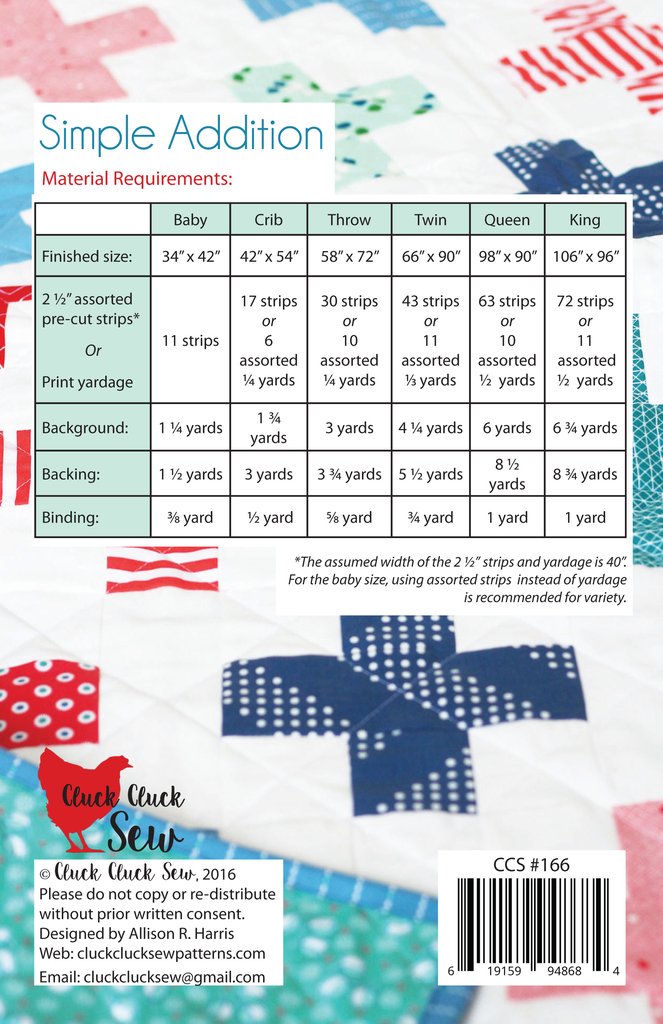 Cluck Cluck Sew Simple Addition Quilt Pattern