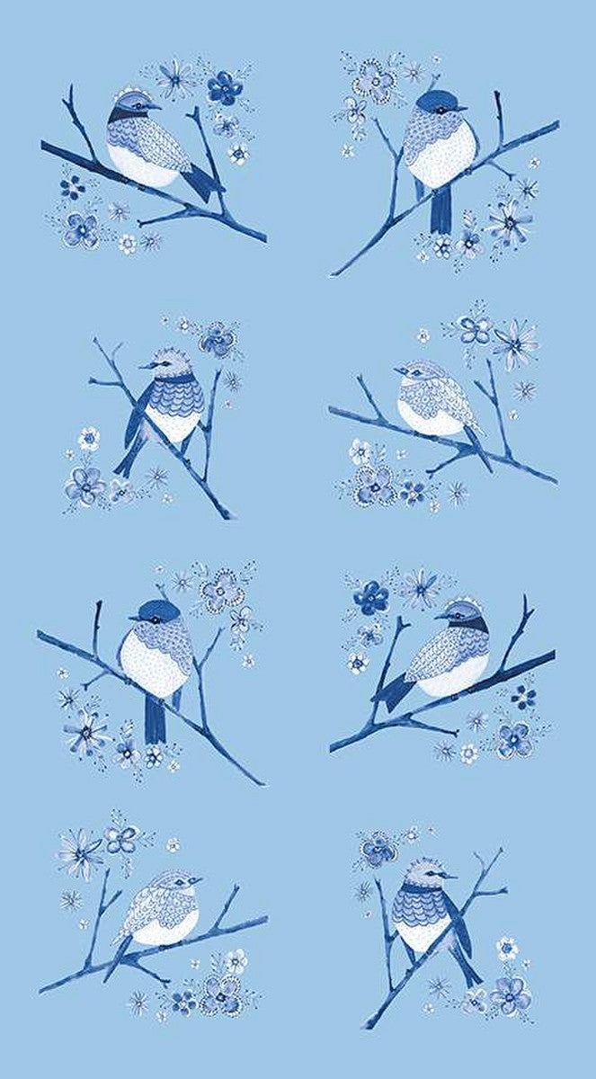 Sunshine & Dewdrops Birds Panel Sky Fabric Panel