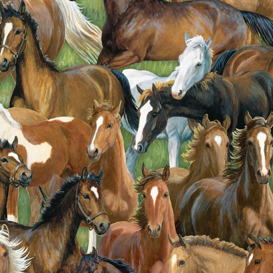 Sweetwater Bridge Packed Horses Fabric - By the yard