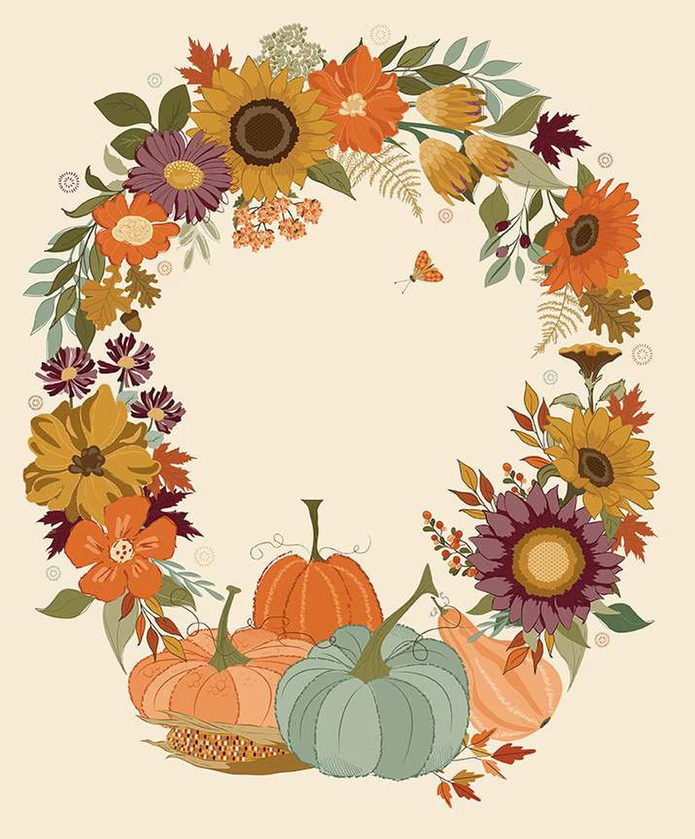 The Awe of Autumn Autumn Wreath Cream Fabric Panel