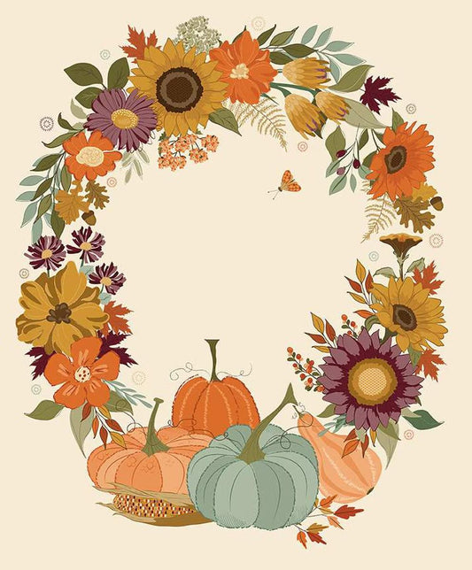 The Awe of Autumn Autumn Wreath Cream Fabric Panel