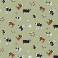 The Heartland Tossed Cows Green Fabric