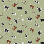 The Heartland Tossed Cows Green Fabric