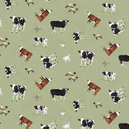 The Heartland Tossed Cows Green Fabric - By the yard