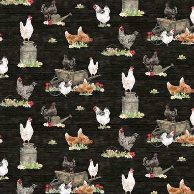 The Heartland Chickens Black Fabric