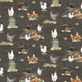 The Heartland Chickens Charcoal Fabric