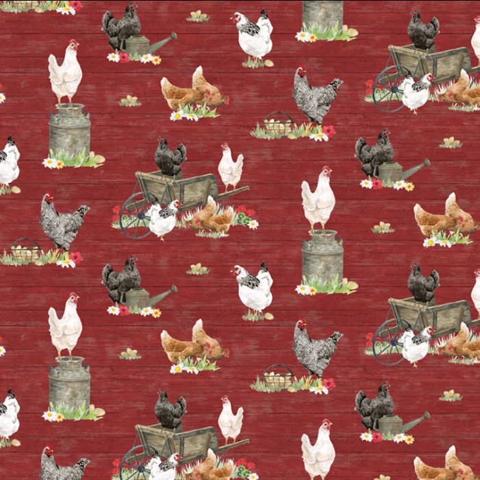 The Heartland Chickens Red Fabric