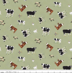 The Heartland Tossed Cows Green Fabric