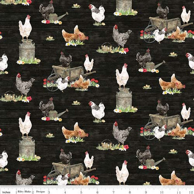 The Heartland Chickens Black Fabric