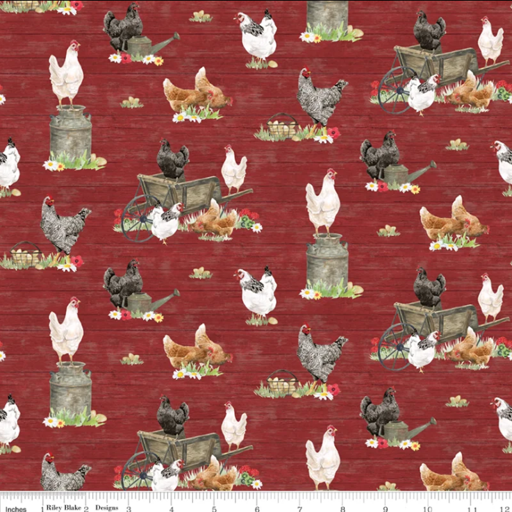 The Heartland Chickens Red Fabric