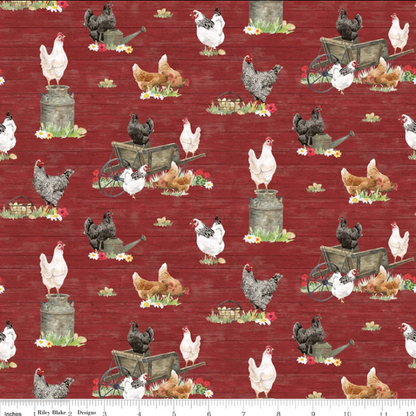 The Heartland Chickens Red Fabric - By the yard