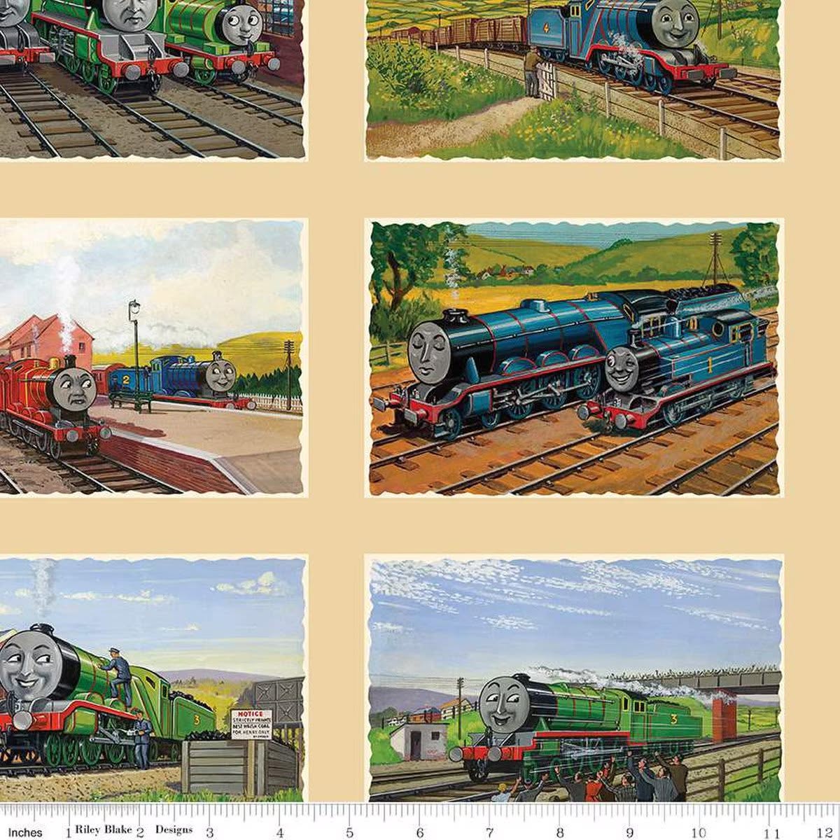 Thomas & Friends™ 80th Anniversary Art Grid Flax Fabric
