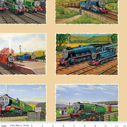 Thomas & Friends™ 80th Anniversary Art Grid Flax Fabric - By the yard