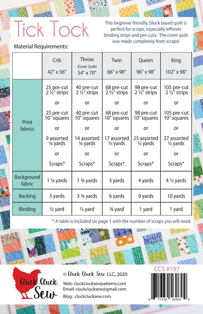 Cluck Cluck Sew Tick Tock Quilt Pattern