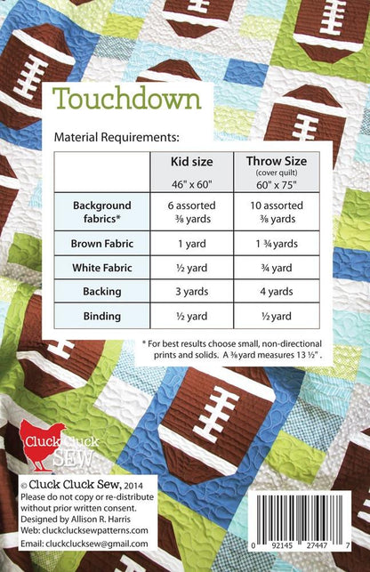 Cluck Cluck Sew Touchdown Football Quilt Pattern