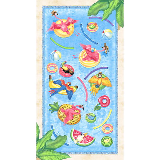 Tropical Bird Bath Fabric Panel
