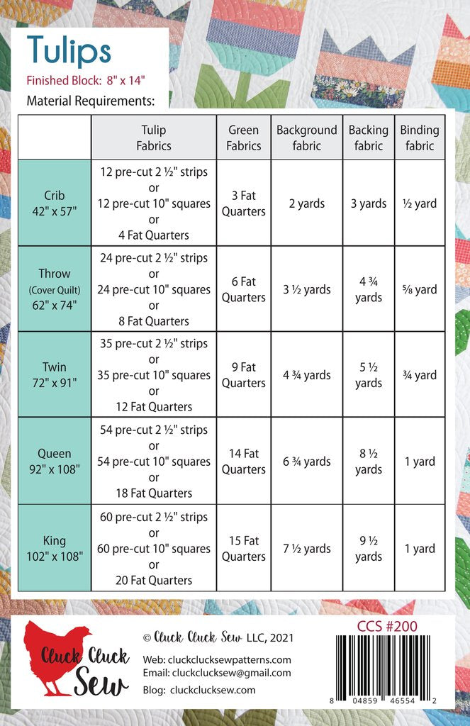 Cluck Cluck Sew Tulips Quilt Pattern