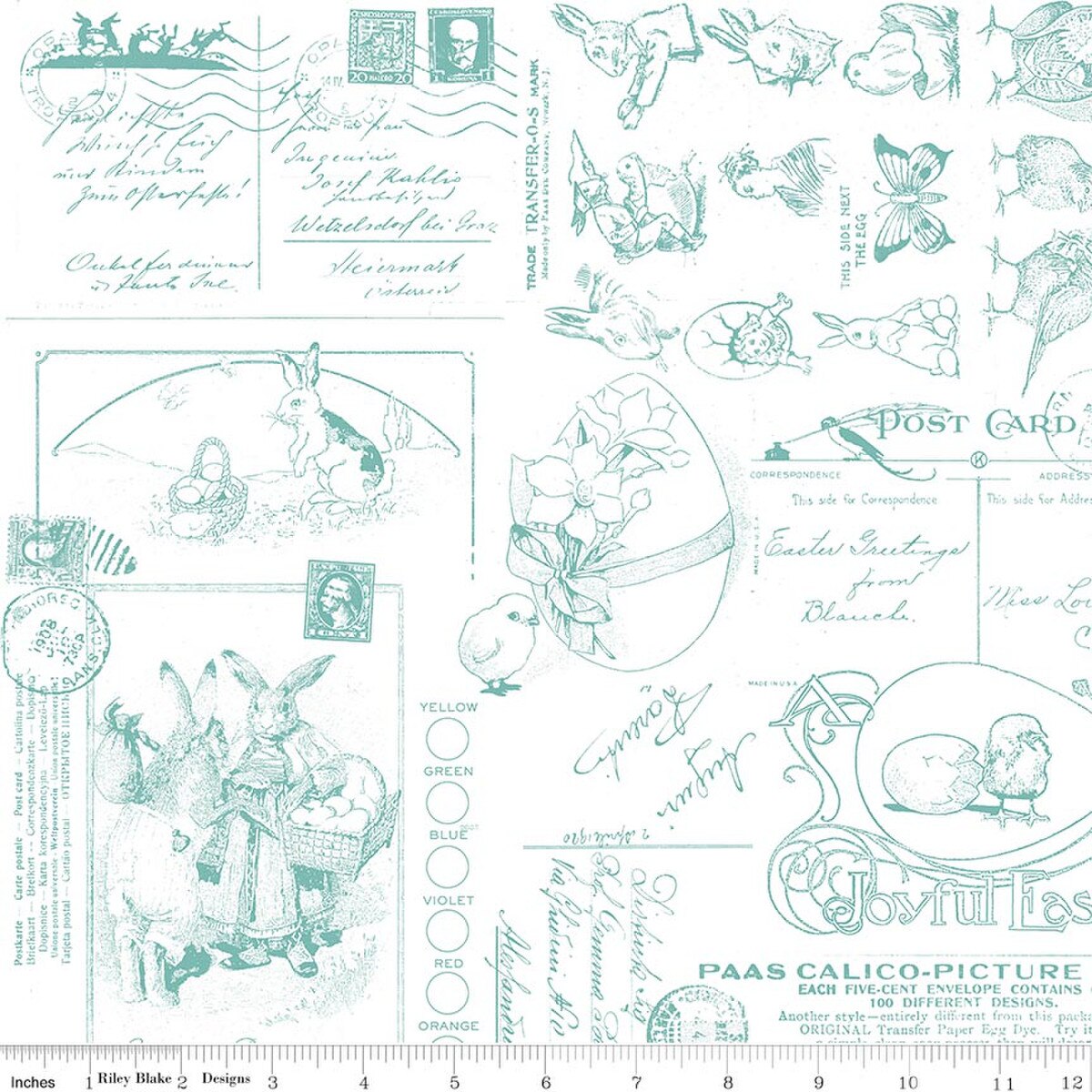 Egg Hunt Easter Post Aqua Wide Back Fabric - By the yard