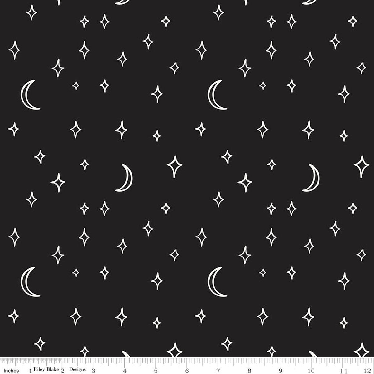 Vintage Boo Stars and Moons Black 108-Inch Wide Back Fabric by My Mind’s Eye for Riley Blake Designs