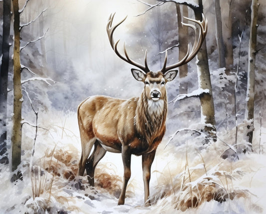 Winter Stag Deer Fabric Panel