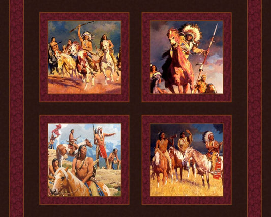Warriors of the Plains Pillow Fabric Panel