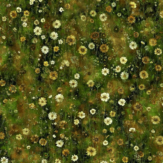 Wildflower Meadow Autumn Olive Fabric - By the yard