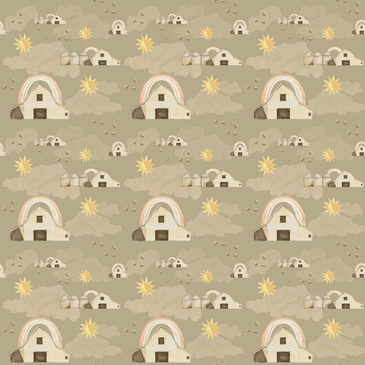 You Are My Sunshine Barn and Rainbow Allover Fabric - By the yard
