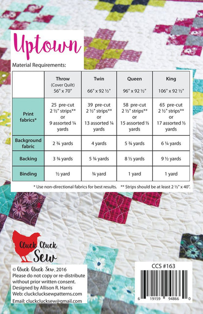 Cluck Cluck Sew Uptown Quilt Pattern