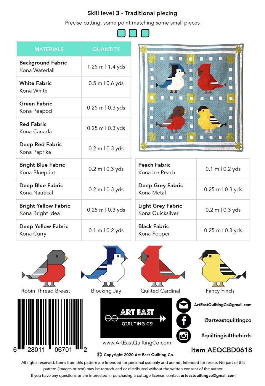 Art East Quilting is 4 the Birds! Quilt Pattern