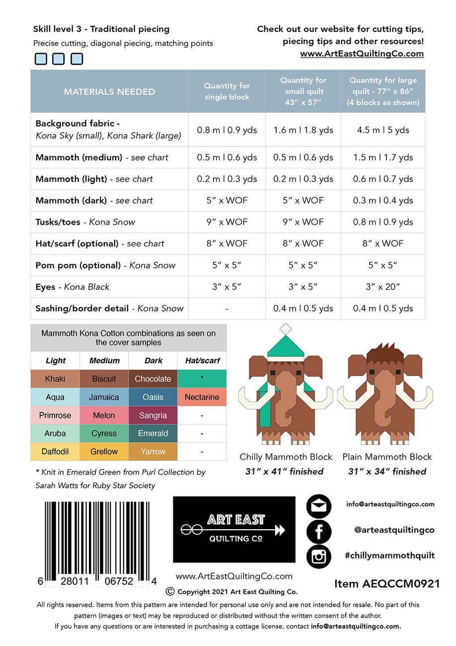 Art East Chilly Mammoth Quilt Pattern
